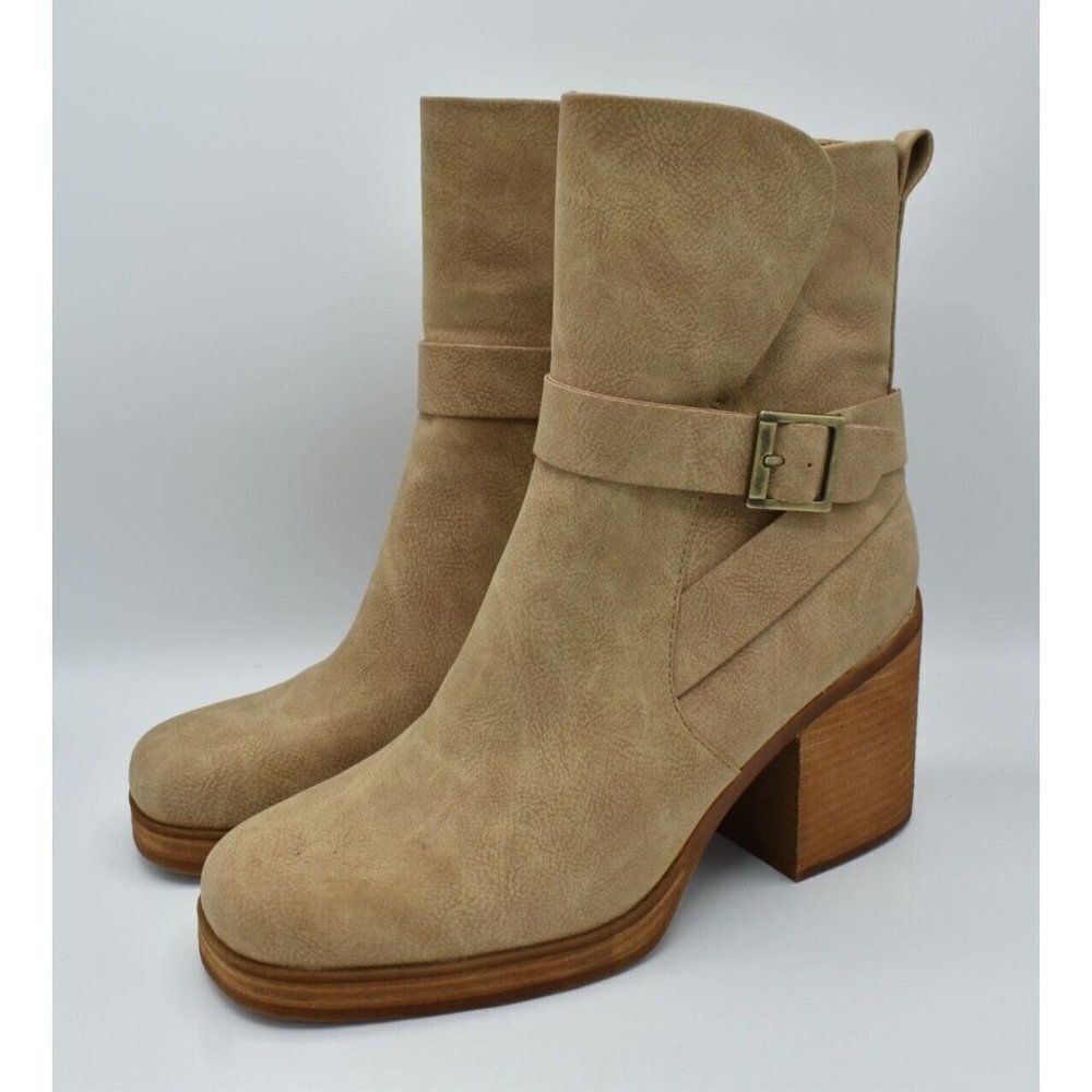 Korks Womens Size 10 Marci Block Heel Natural Nubuck Side Zip Boots Booties